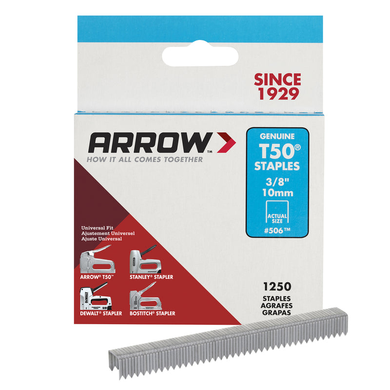 ARROW - Arrow T50 3/8 in. W X 3/8 in. L Flat Crown Heavy Duty Staples 1250 pk - Case of 4