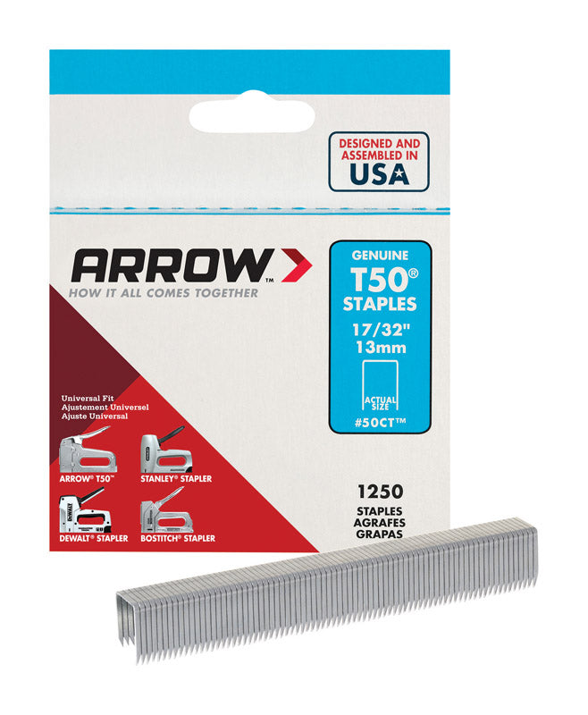 ARROW - Arrow T50 3/8 in. W X 17/32 in. L 18 Ga. Flat Crown Heavy Duty Staples 1250 pk - Case of 4