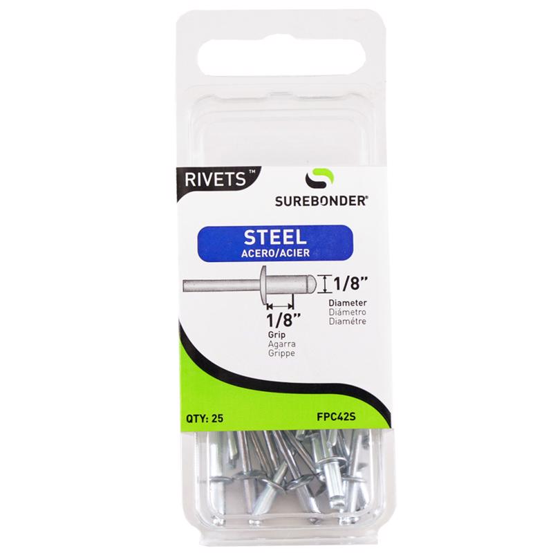 SUREBONDER - Surebonder 1/8 in. D X 1/8 in. Steel Blind Rivets Silver 25 pc