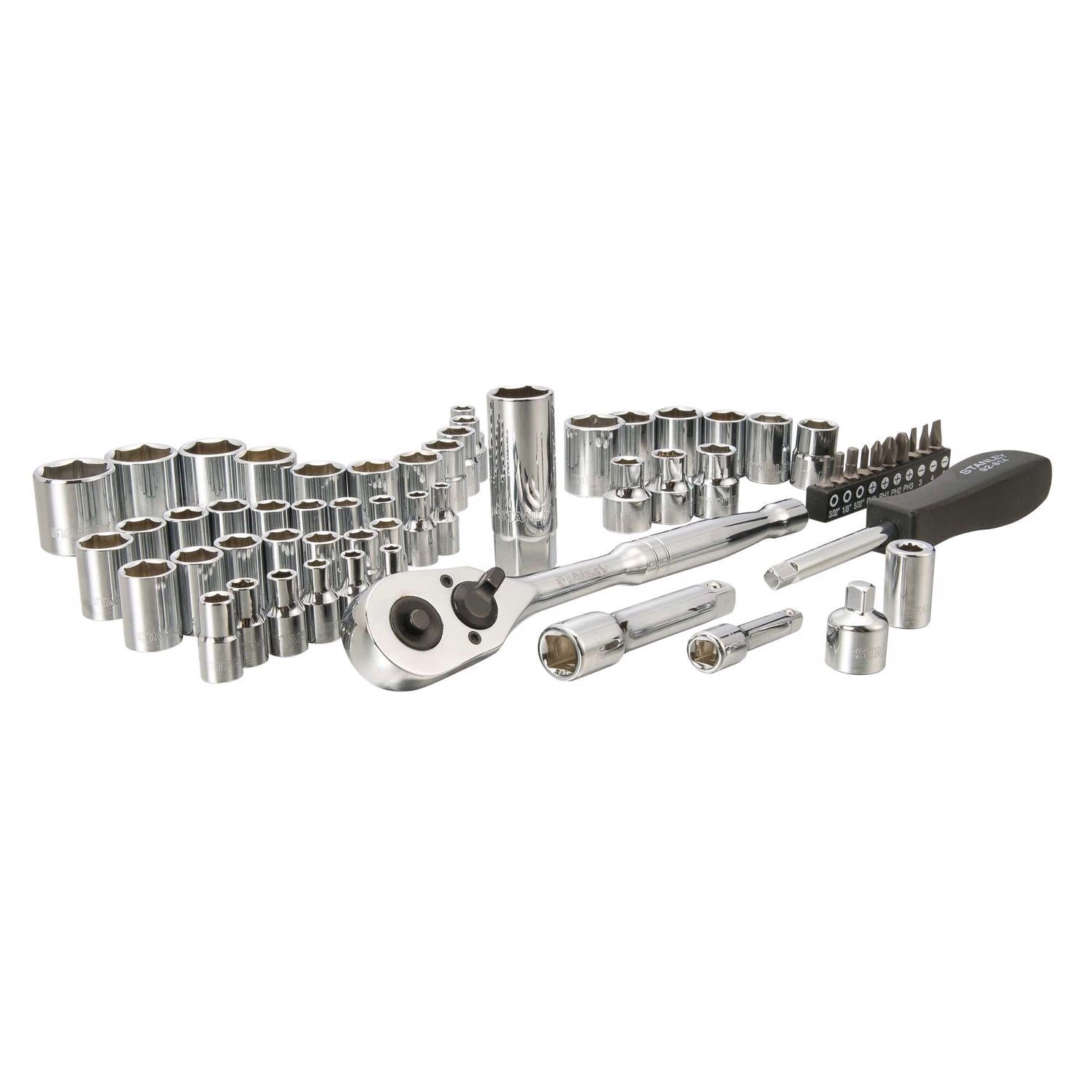 Stanley 1/4 and 3/8 in. drive Metric/SAE Mechanic's Tool Set 60 pc