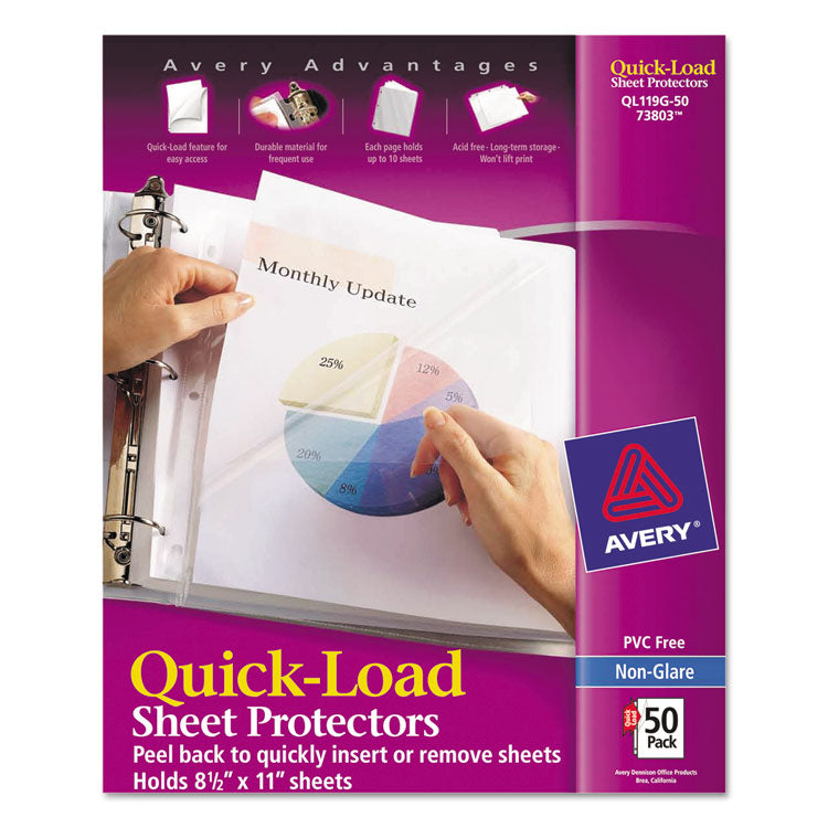 Avery - Quick Top and Side Loading Sheet Protectors, Letter, Non-Glare, 50/Box