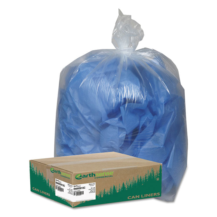 Earthsense Commercial - Linear Low Density Clear Recycled Can Liners, 60 gal, 1.5 mil, 38" x 58", Clear, 100/Carton