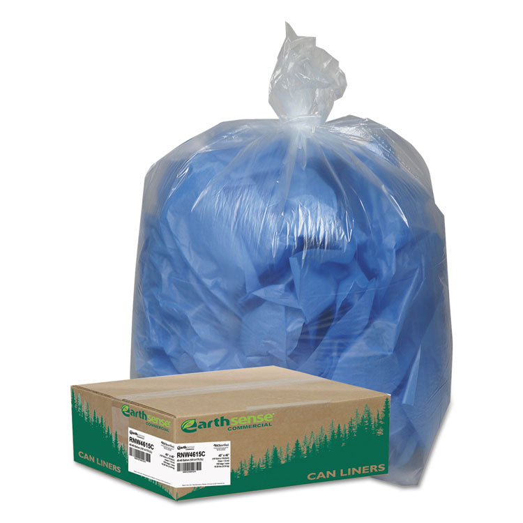 Earthsense Commercial - Linear Low Density Clear Recycled Can Liners, 45 gal, 1.5 mil, 40" x 46", Clear, 100/Carton