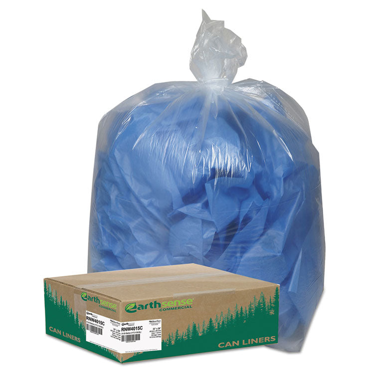 Earthsense Commercial - Linear Low Density Clear Recycled Can Liners, 33 gal, 1.25 mil, 33" x 39", Clear, 100/Carton