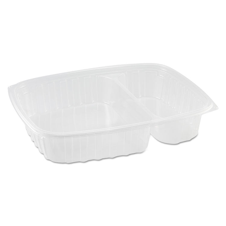 Dart - StayLock Clear Hinged Lid Containers, 3-Compartment, 8.6 x 9 x 3, Clear, Plastic, 100/Packs, 2 Packs/Carton