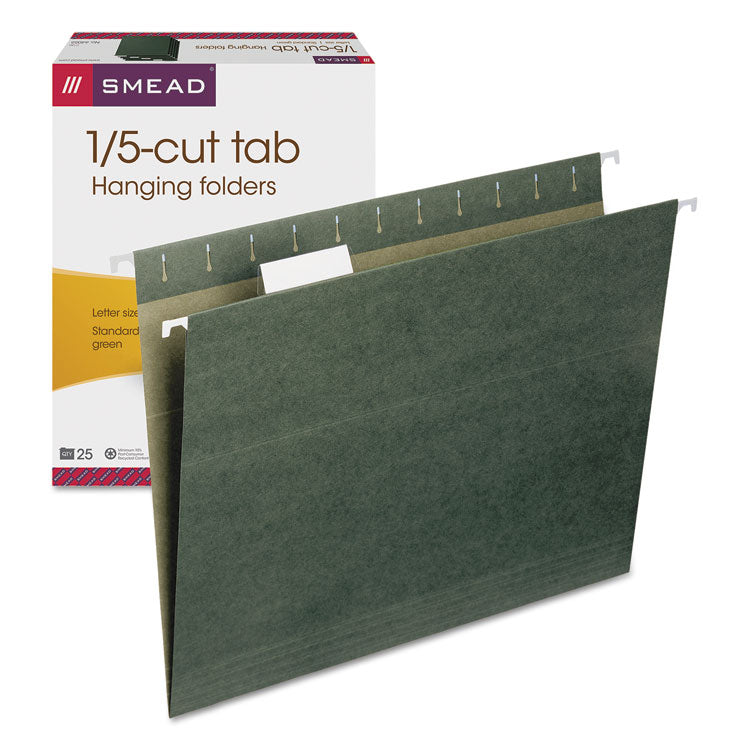 Smead - Hanging Folders, Letter Size, 1/5-Cut Tabs, Standard Green, 25/Box