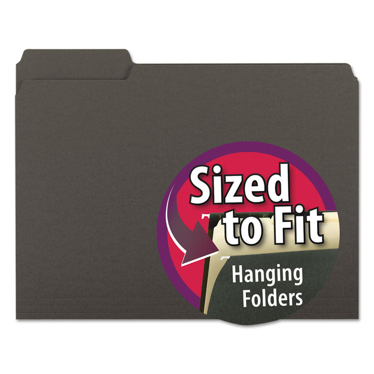 Smead - Interior File Folders, 1/3-Cut Tabs: Assorted, Letter Size, 0.75" Expansion, Black/Gray, 100/Box