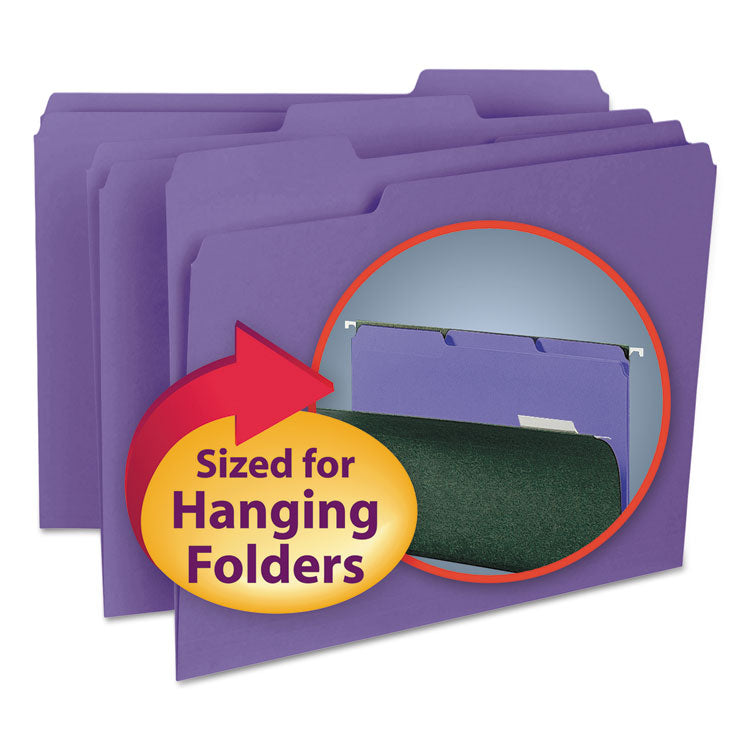 Smead - Interior File Folders, 1/3-Cut Tabs: Assorted, Letter Size, 0.75" Expansion, Purple, 100/Box