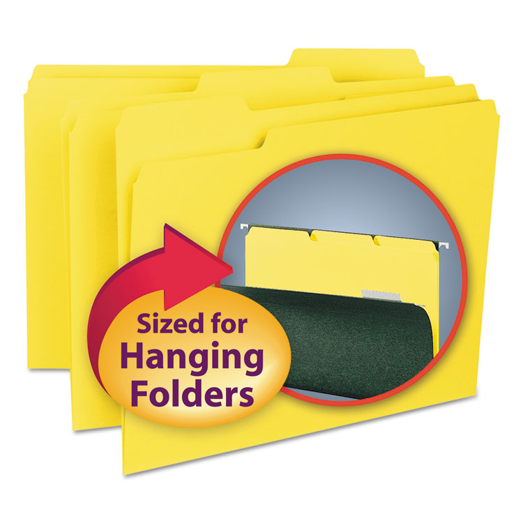 Smead - Interior File Folders, 1/3-Cut Tabs: Assorted, Letter Size, 0.75" Expansion, Yellow, 100/Box