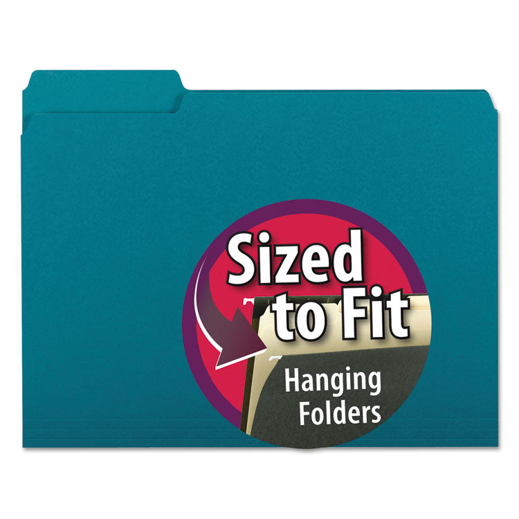 Smead - Interior File Folders, 1/3-Cut Tabs: Assorted, Letter Size, 0.75" Expansion, Teal, 100/Box