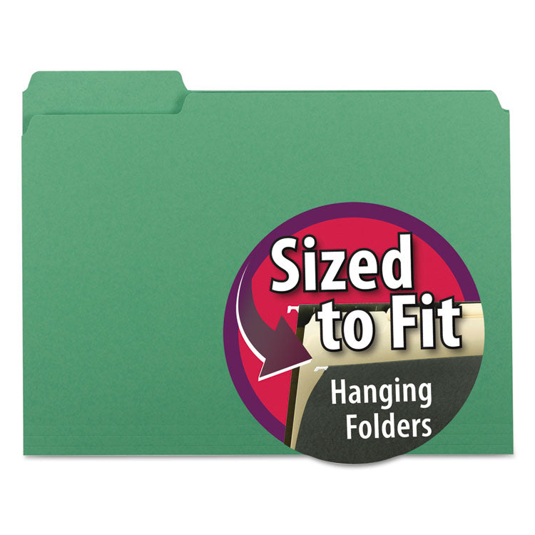 Smead - Interior File Folders, 1/3-Cut Tabs: Assorted, Letter Size, 0.75" Expansion, Green, 100/Box