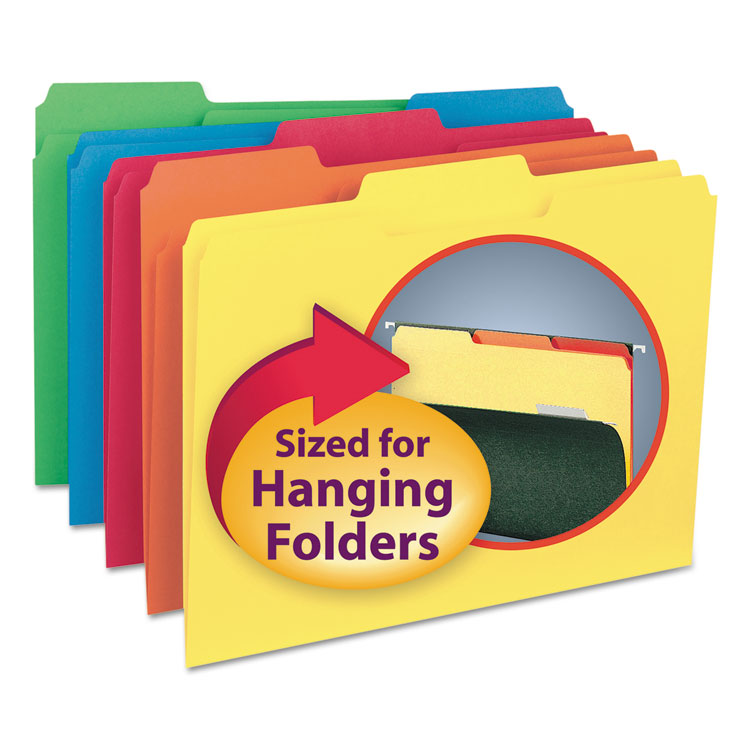 Smead - Interior File Folders, 1/3-Cut Tabs: Assorted, Letter Size, 0.75" Expansion, Assorted Colors, 100/Box