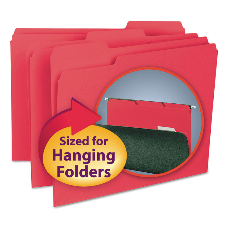 Smead - Interior File Folders, 1/3-Cut Tabs: Assorted, Letter Size, 0.75" Expansion, Red, 100/Box