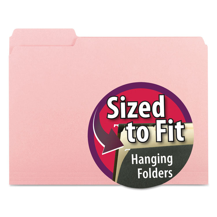 Smead - Interior File Folders, 1/3-Cut Tabs: Assorted, Letter Size, 0.75" Expansion, Pink, 100/Box