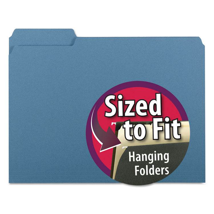 Smead - Interior File Folders, 1/3-Cut Tabs: Assorted, Letter Size, 0.75" Expansion, Blue, 100/Box