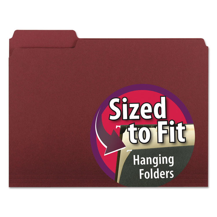 Smead - Interior File Folders, 1/3-Cut Tabs: Assorted, Letter Size, 0.75" Expansion, Maroon, 100/Box