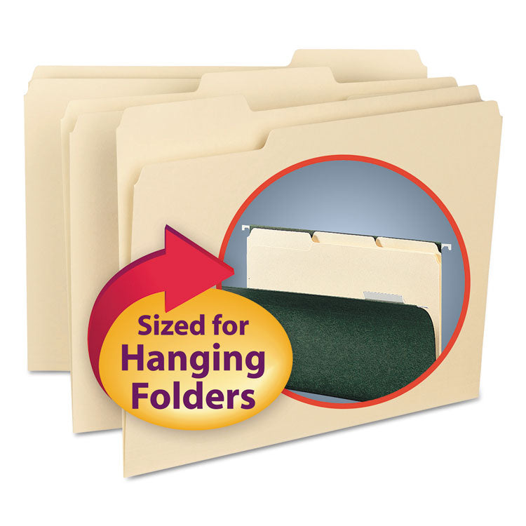 Smead - Interior File Folders, 1/3-Cut Tabs: Assorted, Letter Size, 0.75" Expansion, Manila, 100/Box