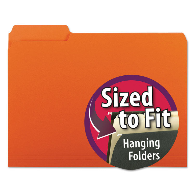 Smead - Interior File Folders, 1/3-Cut Tabs: Assorted, Letter Size, 0.75" Expansion, Orange, 100/Box