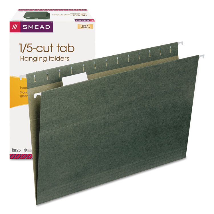 Smead - Hanging Folders, Legal Size, 1/5-Cut Tabs, Standard Green, 25/Box