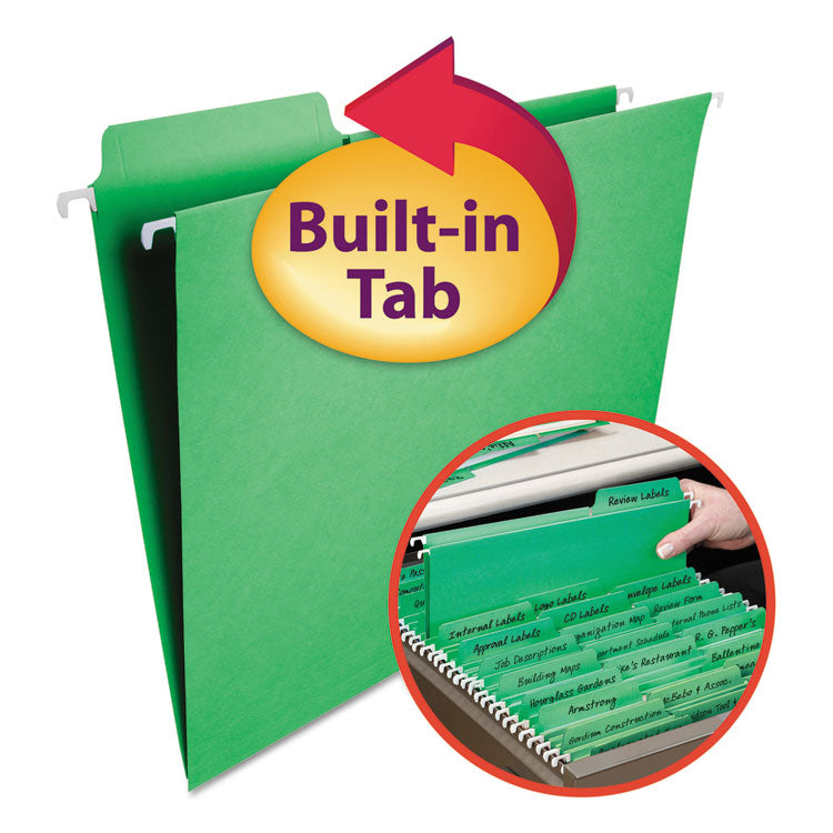 Smead - FasTab Hanging Folders, Letter Size, 1/3-Cut Tabs, Green, 20/Box