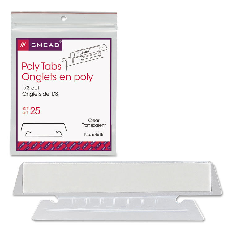 Smead - Poly Index Tabs and Inserts For Hanging File Folders, 1/3-Cut, White/Clear, 3.5" Wide, 25/Pack