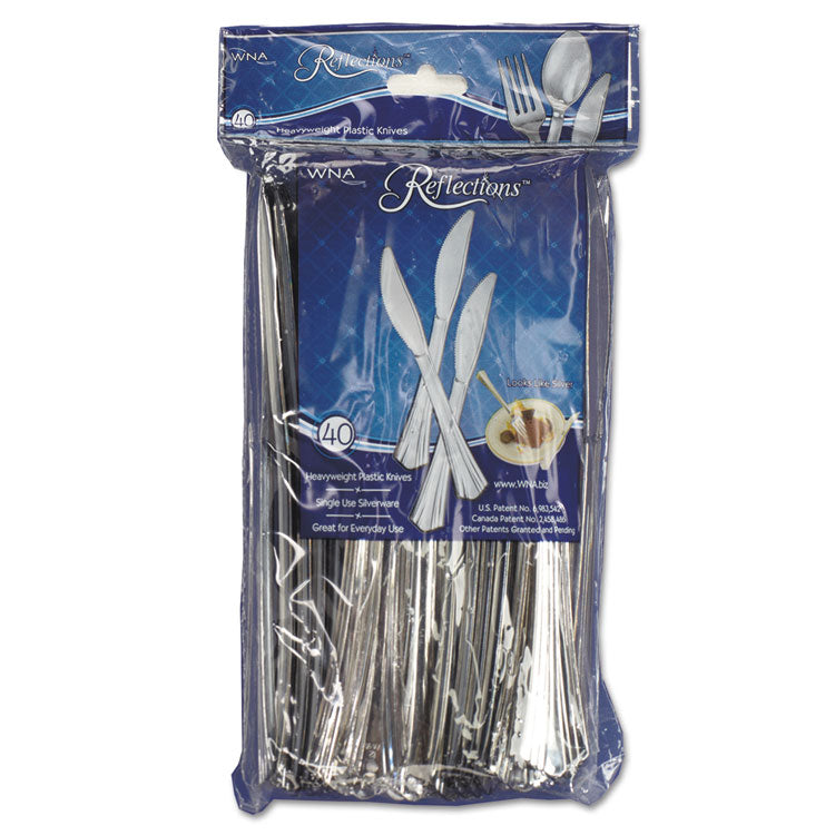 WNA - Reflections Heavyweight Plastic Utensils, Knife, Silver, 7 1/2", 40/Pack