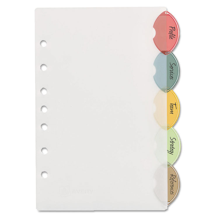 Avery - Insertable Style Edge Tab Plastic Dividers, 7-Hole Punched, 5-Tab, 8.5 x 5.5, Translucent, 1 Set