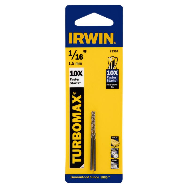 IRWIN - Irwin Turbomax 1/16 in. X 1-7/8 in. L High Speed Steel Drill Bit Straight Shank 2 pc