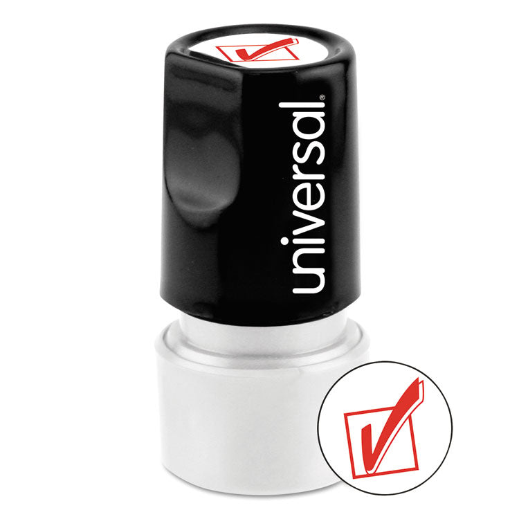 Universal - Round Message Stamp, CHECK MARK, Pre-Inked/Re-Inkable, Red