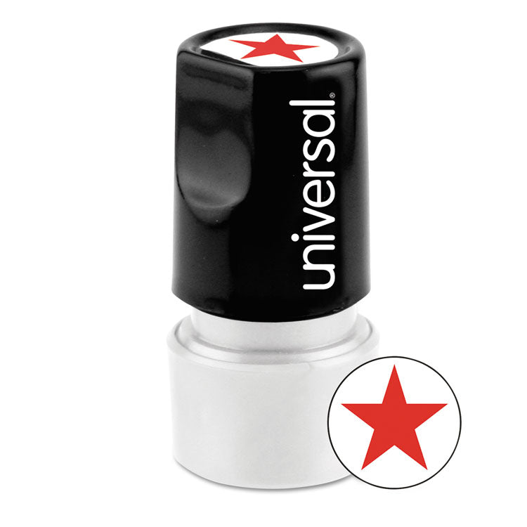 Universal - Round Message Stamp, STAR, Pre-Inked/Re-Inkable, Red