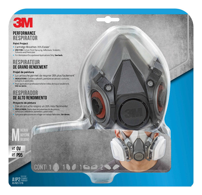 3M - 3M P95 Paint Project Half Face Respirator Valved Gray M 1 pc