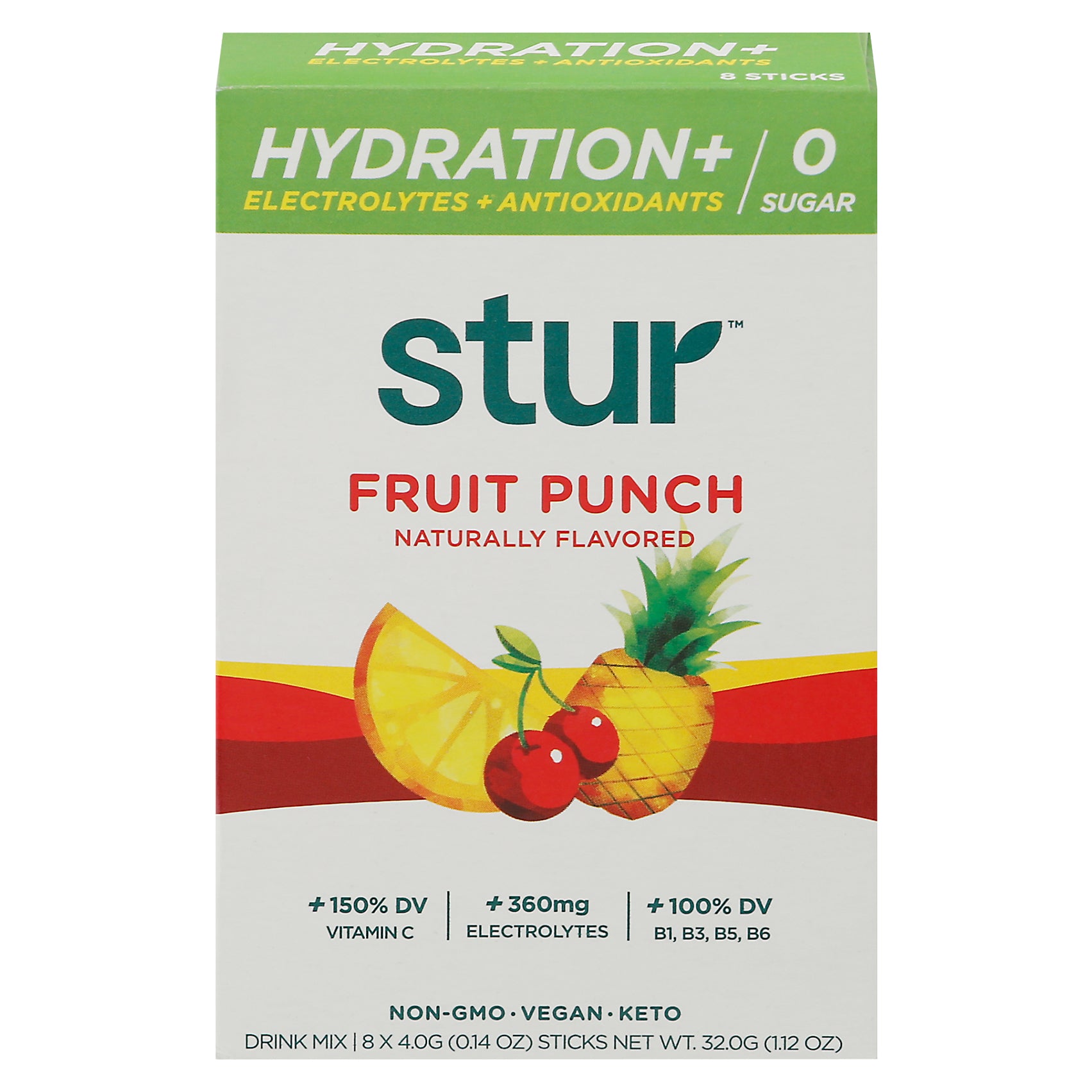 Stur Hydration+ Fruit Punch Drink Mix 8 - 0.14 oz ea - Case of 12