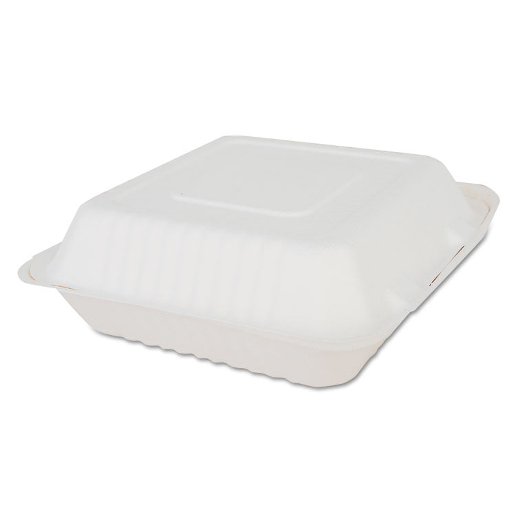 SCT - ChampWare Molded-Fiber Clamshell Containers, 9 x 9 x 3, White, Sugarcane, 200/Carton