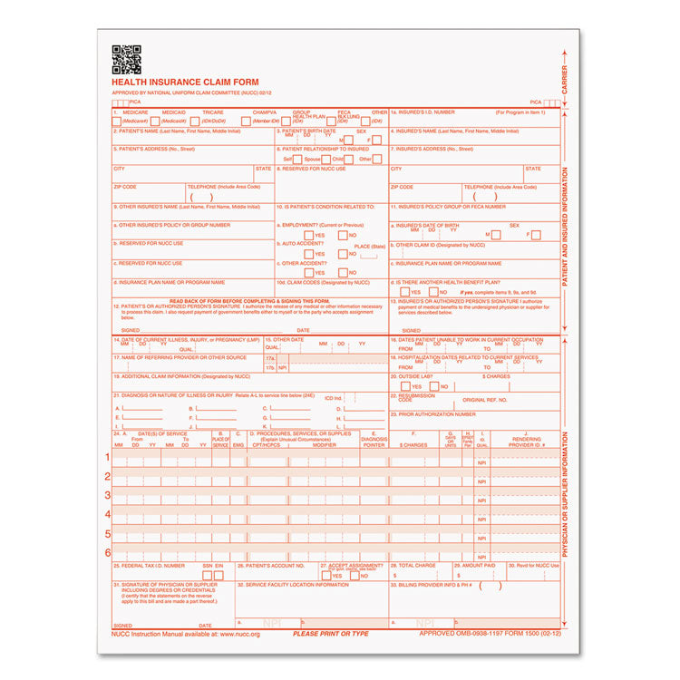 TOPS - Centers for Medicare and Medicaid Services Claim Forms, CMS1500/HCFA1500, 8.5 x 11, 500 Forms/Pack