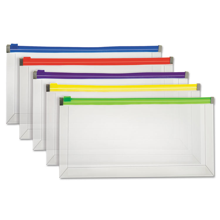 Pendaflex - Poly Zip Check Envelope, Zipper Closure, 10.13 x 5.13, Assorted Colors, 5/Pack