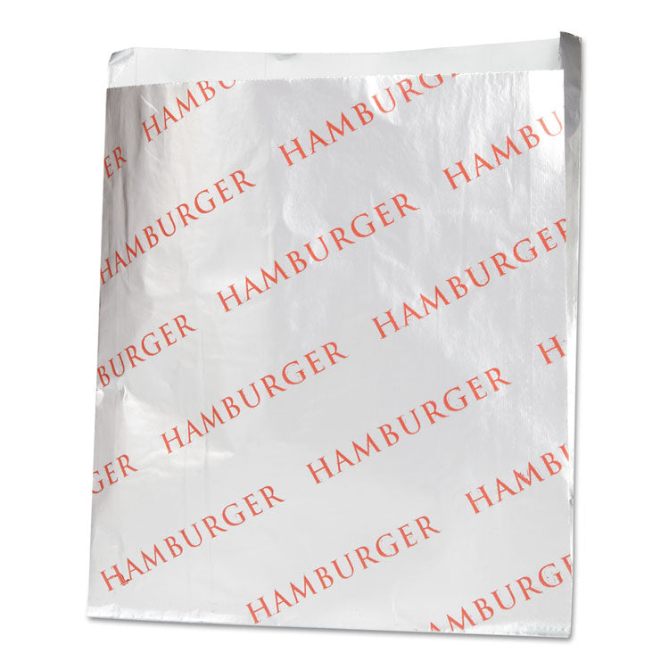 Bagcraft - Foil Single-Serve Bags, 6" x 6.5", Silver, Hamburger Design, 1,000/Carton