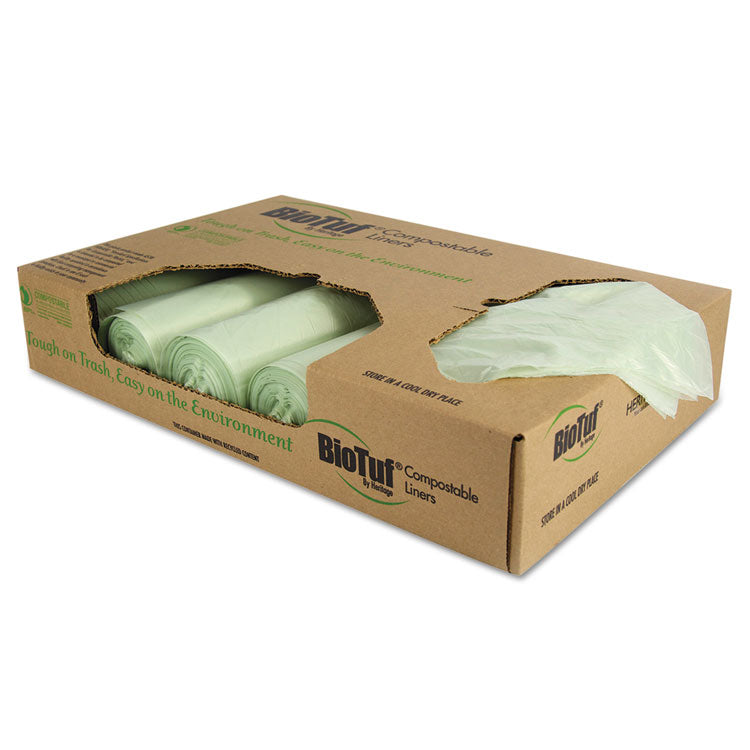 Heritage - Biotuf Compostable Can Liners, 48 gal, 1 mil, 42" x 48", Green, 100/Carton