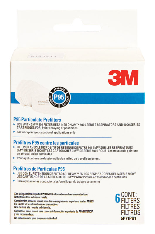 3M - 3M P95 Paint Spray and Pesticide Respirator Mask Replacement Filter 5000 White 6 pk