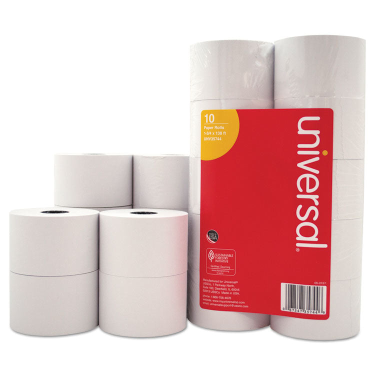 Universal - Impact and Inkjet Print Bond Paper Rolls, 0.5" Core, 1.75" x 138 ft, White, 10/Pack