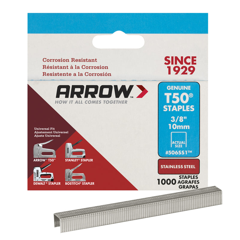 ARROW - Arrow T50 3/8 in. W X 3/8 in. L 18 Ga. Flat Crown Heavy Duty Staples 1000 pk