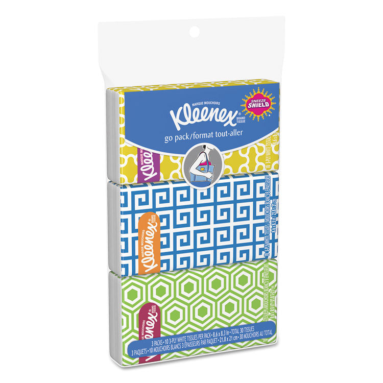 Kleenex - On The Go Packs Facial Tissues, 3-Ply, White, 10 Sheets/Pouch, 3 Pouches/Pack, 36 Packs/Carton