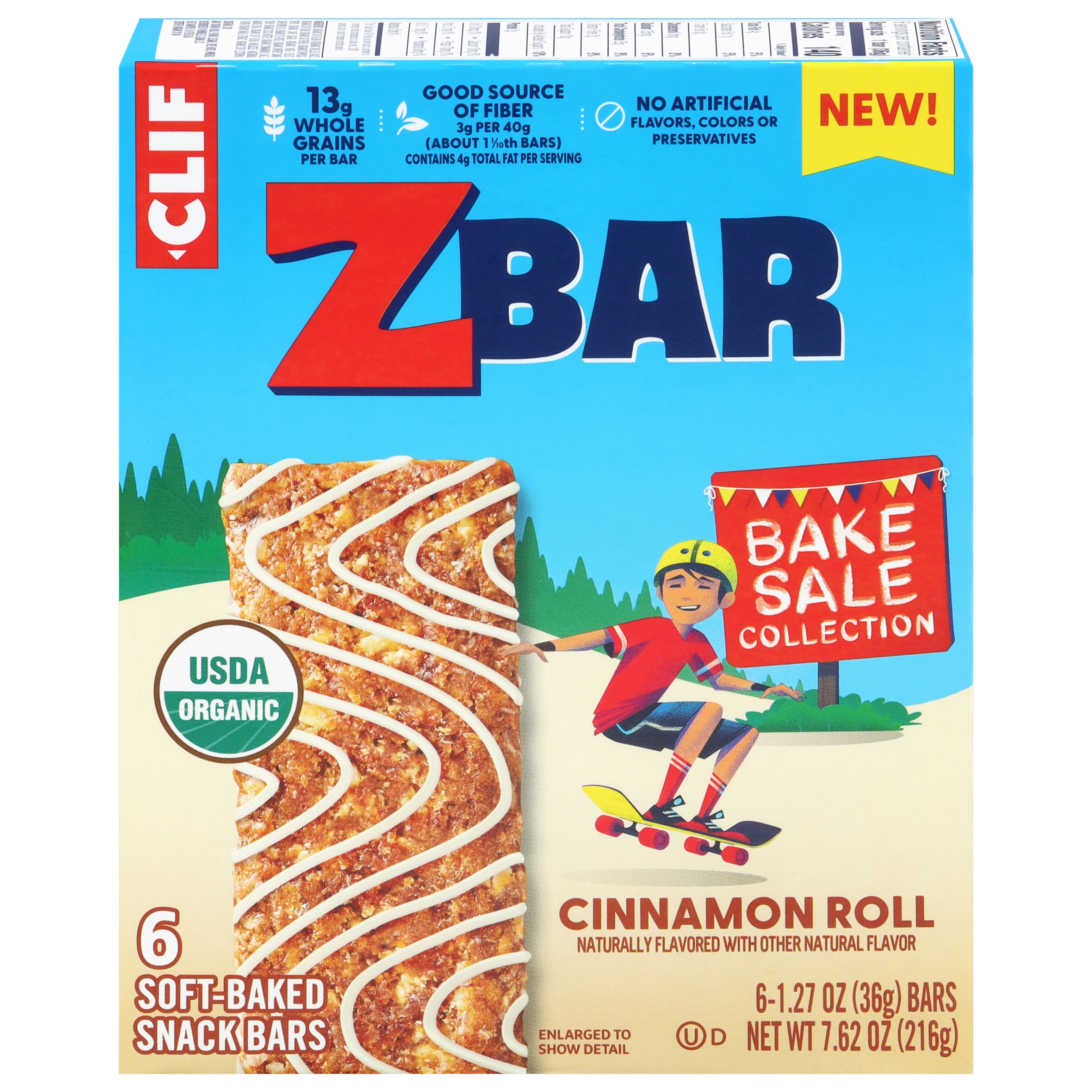 Zbar Soft-Baked Cinnamon Roll Snack Bars 6 - 1.27 oz Bars - Case of 9