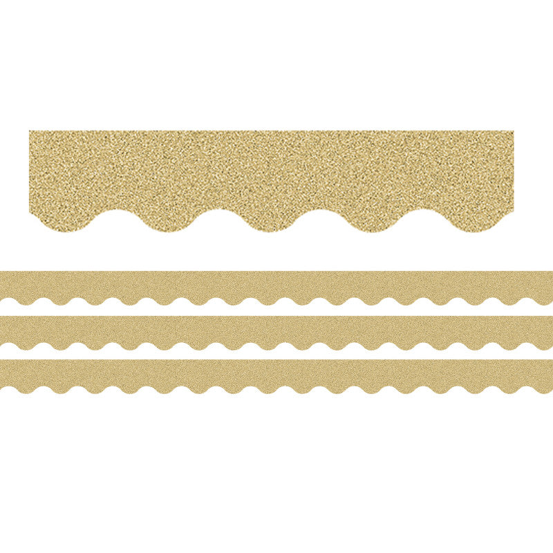 TEACHER CREATED RESOURCES - Gold Glitz Scalloped Border Trim, 35 Feet Per Pack, 3 Packs