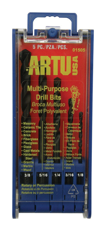 ARTU - ARTU Tungsten Carbide Tipped Drill Bit Set Round Shank 5 pc