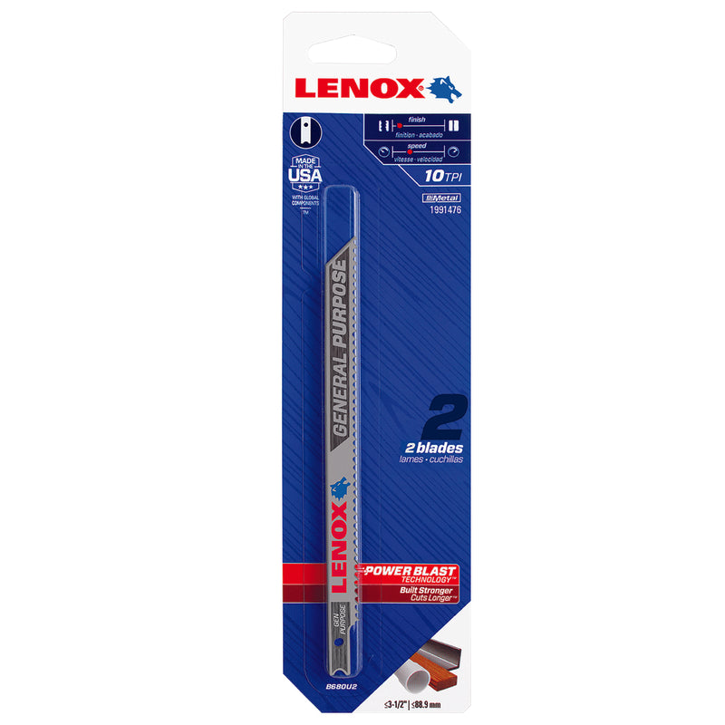 LENOX - Lenox 5 -1/4 in. Bi-Metal U-Shank Wood, Metal, and Plastic Jig Saw Blade 10 TPI 2 pk