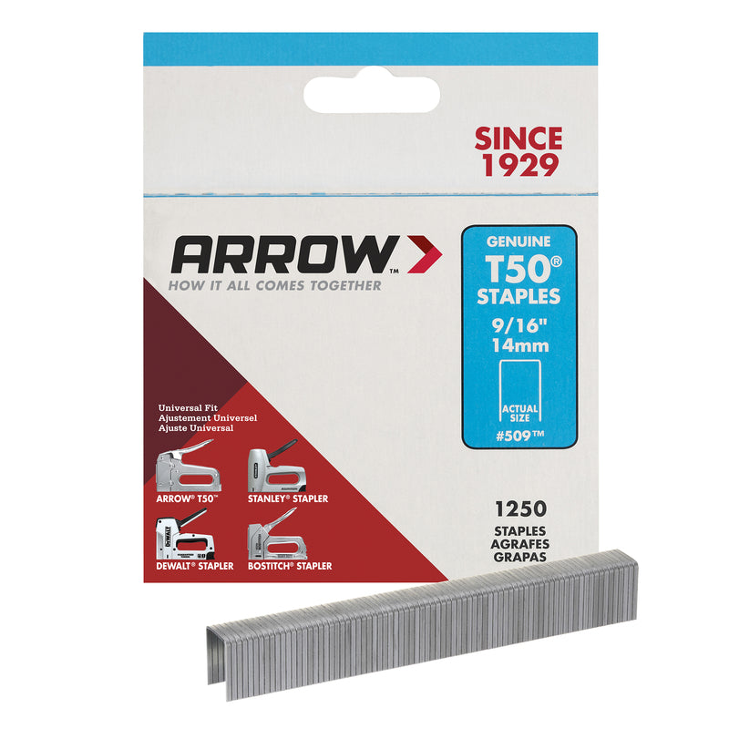 ARROW - Arrow T50 3/8 in. W X 9/16 in. L 18 Ga. Flat Crown Heavy Duty Staples 1250 pk - Case of 4