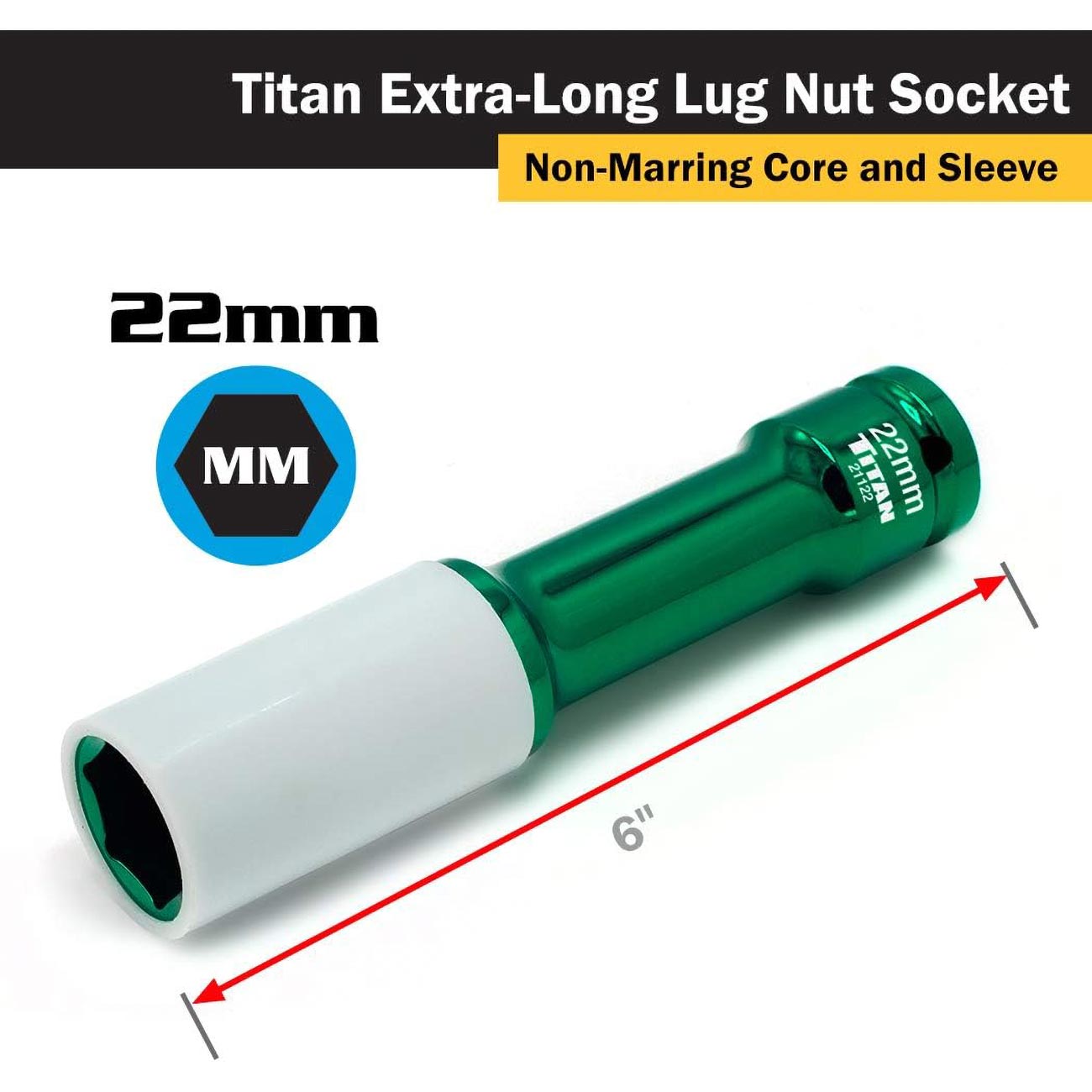 Titan 1/2" Impact Drive x 22mm Non-Maring Extra-Long Lug Nut Socket