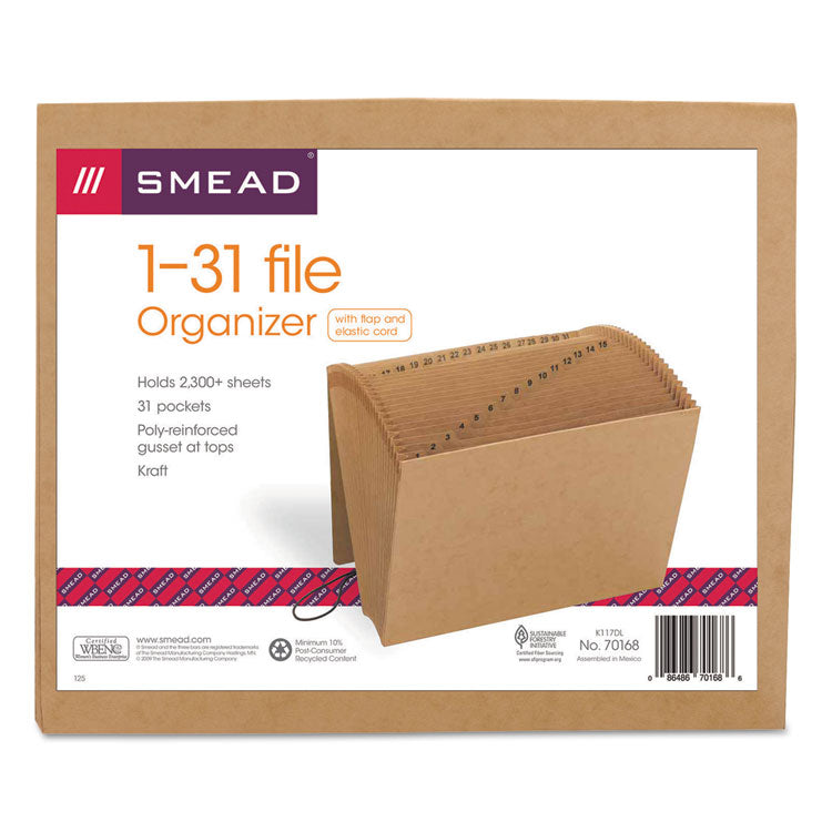 Smead - Indexed Expanding Kraft Files, 31 Sections, Elastic Cord Closure, 1/15-Cut Tabs, Letter Size, Kraft