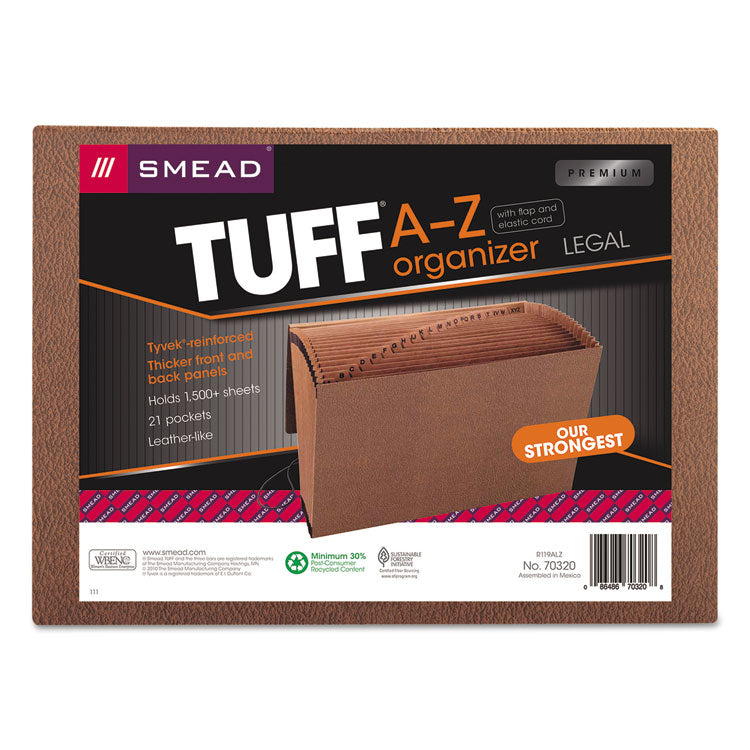 Smead - TUFF Expanding Wallet, 21 Sections, Elastic Cord Closure, 1/21-Cut Tabs, Legal Size, Redrope