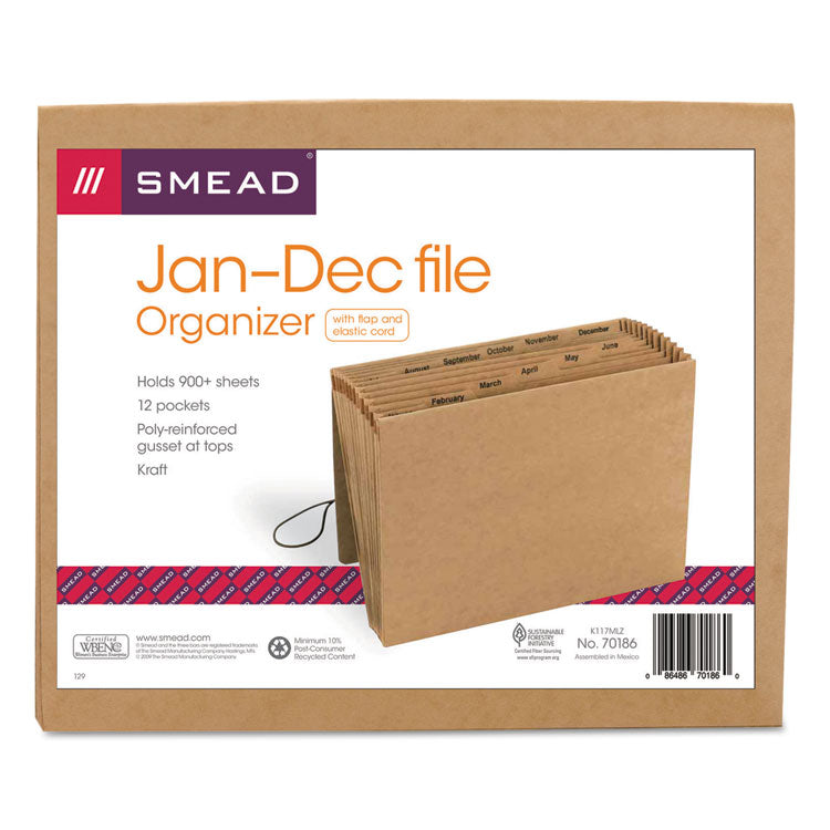 Smead - Indexed Expanding Kraft Files, 12 Sections, Elastic Cord Closure, 1/12-Cut Tabs, Letter Size, Kraft